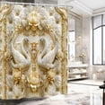 thumbnail image 3 of 4Pcs Luxury Swan Reliefs Printed Shower Curtain Set with 12 Hooks Non-Slip Rugs,Toilet Lid Cover and Bath Mat, Stylish Bathroom Decor for Hotel & Home Bathroom, 3 of 4