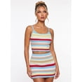 thumbnail image 2 of LMLYSoH Women Summer Outfit Horizontal Striped Knit 2 Piece Set Sleeveless Spaghetti Strap Cami Top and Mini Skirt, 2 of 8