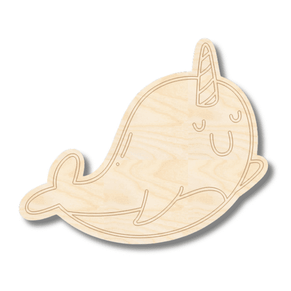 Unfinished Wood Etched Narwhal Shape 20" / 1/4"