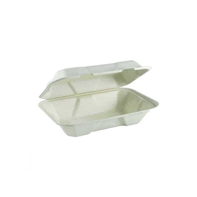 7"x5"x3" Sugar Cane Clamshell ( White ) 100% Compostable 500/Pack