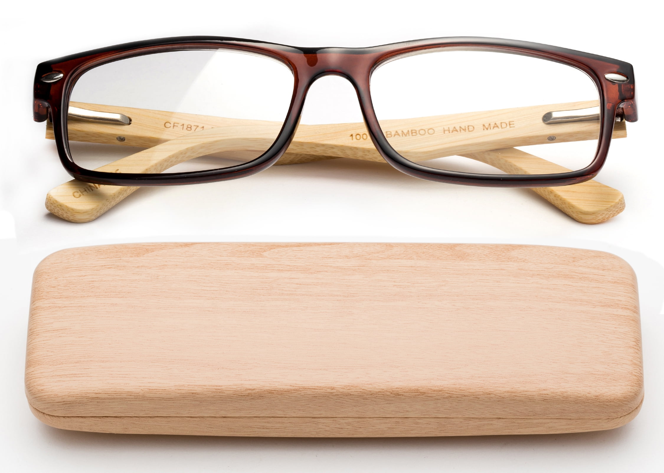 Real Bamboo Reading Glasses Spring Hinge Genuine Bamboo Rectangular