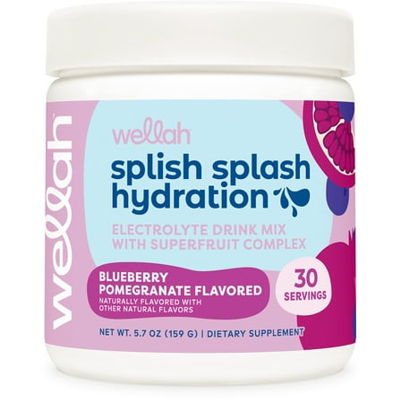 Wellah Splish Splash Hydration Electrolyte Drink Mix (Blueberry Pomegranate Flavored, 30 Servings)