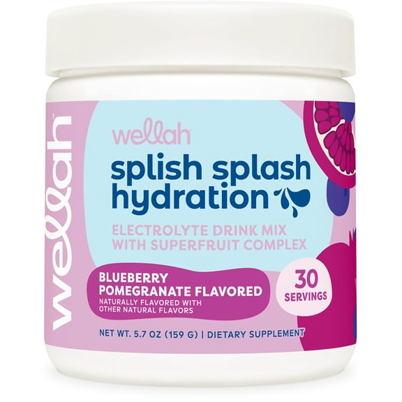 Wellah Splish Splash Hydration Electrolyte Drink Mix (Blueberry Pomegranate Flavored, 30 Servings)