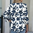 thumbnail image 5 of Womens Tops 3/4 Sleeves Printed Button-up T-shirt Round Neck Top Shirt Navy L,Tops for Women, 5 of 6
