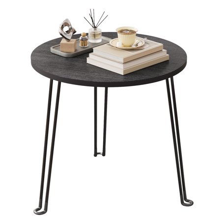 Fairy Folding Side Table, 17.7" Round Portable Table with Metal Legs for Indoor Outdoor, Black