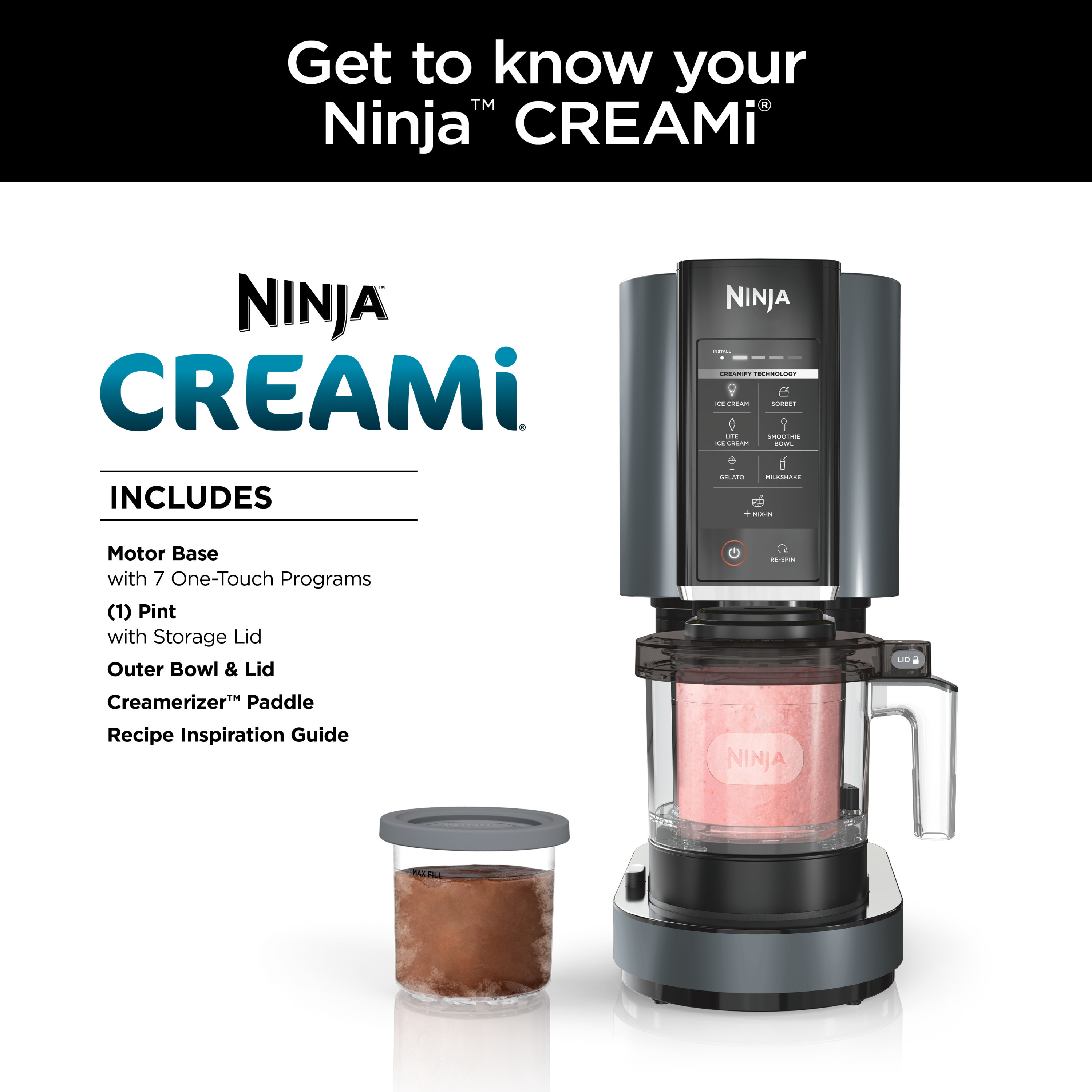 Ninja NC299AMZ CREAMi Ice Cream Maker, for Gelato, Mix-ins, Milkshakes,  Sorbet & Pints 4 Pack, Compatible with NC299AMZ & NC300s Series Creami Ice