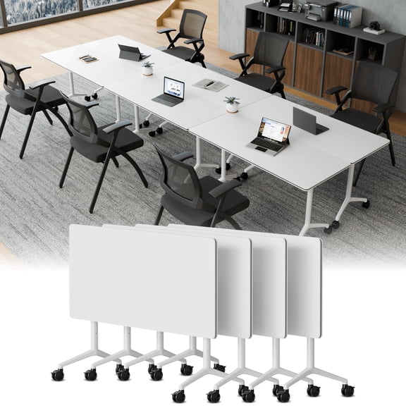 Lrxmastery Folding Conference Table with Wheels, Heavy Duty Mobile Training Table, Modern Foldable Desk, 47.2in 4pack