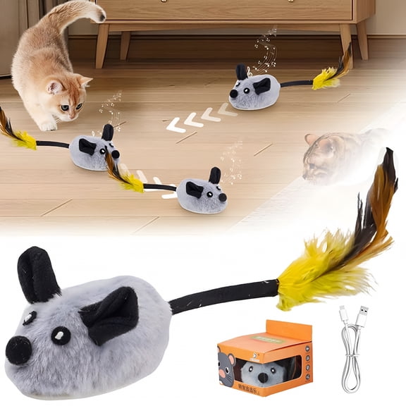 BESTSKY Interactive Cat Toys Mouse - Remote Control, Self-Play, for Cats' Exercise, Moving Automatic Cat Toys Mice Electronic with Furry Tail