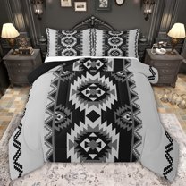 jejeloiu Vintage Geometric Rhombus Full Size Comforter Sets,Gray Black Bedding Sets For Men Women Reversible 3 Pieces