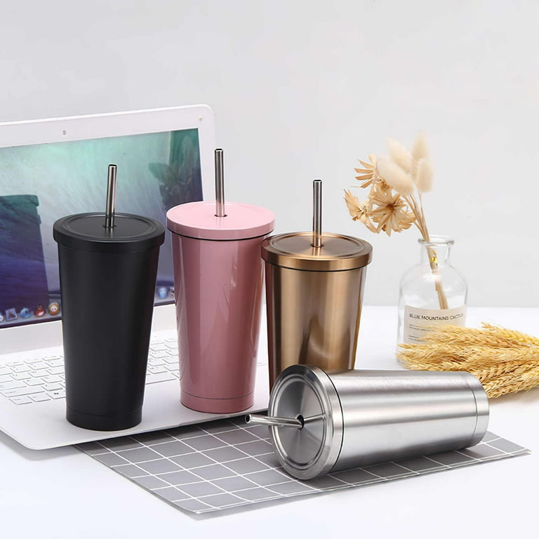 304 Stainless Steel Tumbler with Lid & Straw Vacuum Insulated Coffee Cup Portable Coffee Mug for Home Office Travel Camping, Size: 20*10*7CM, Silver