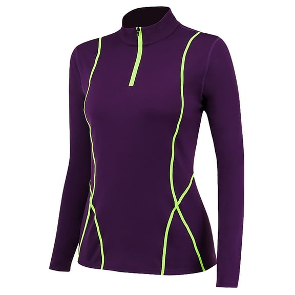 Yindaity Women's Athletic Half Zip Pullover Sweatshirt Workout Top Crop Quarter Zip Pullover Yoga Running Jackets Purple,2XL