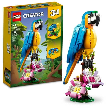 LEGO Creator 3 in 1 Exotic Parrot to Frog to Fish 31136 Animal Figures Building Toy, Creative Toys for Kids ages 7 and Up