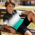 thumbnail image 2 of longantii Boys Short Sleeve Polo Shirt Casual School Uniform Shirt Gradient Color Button Down Collared Golf Shirt Comfort Kids Summer Tops White 8-9 Years, 2 of 6