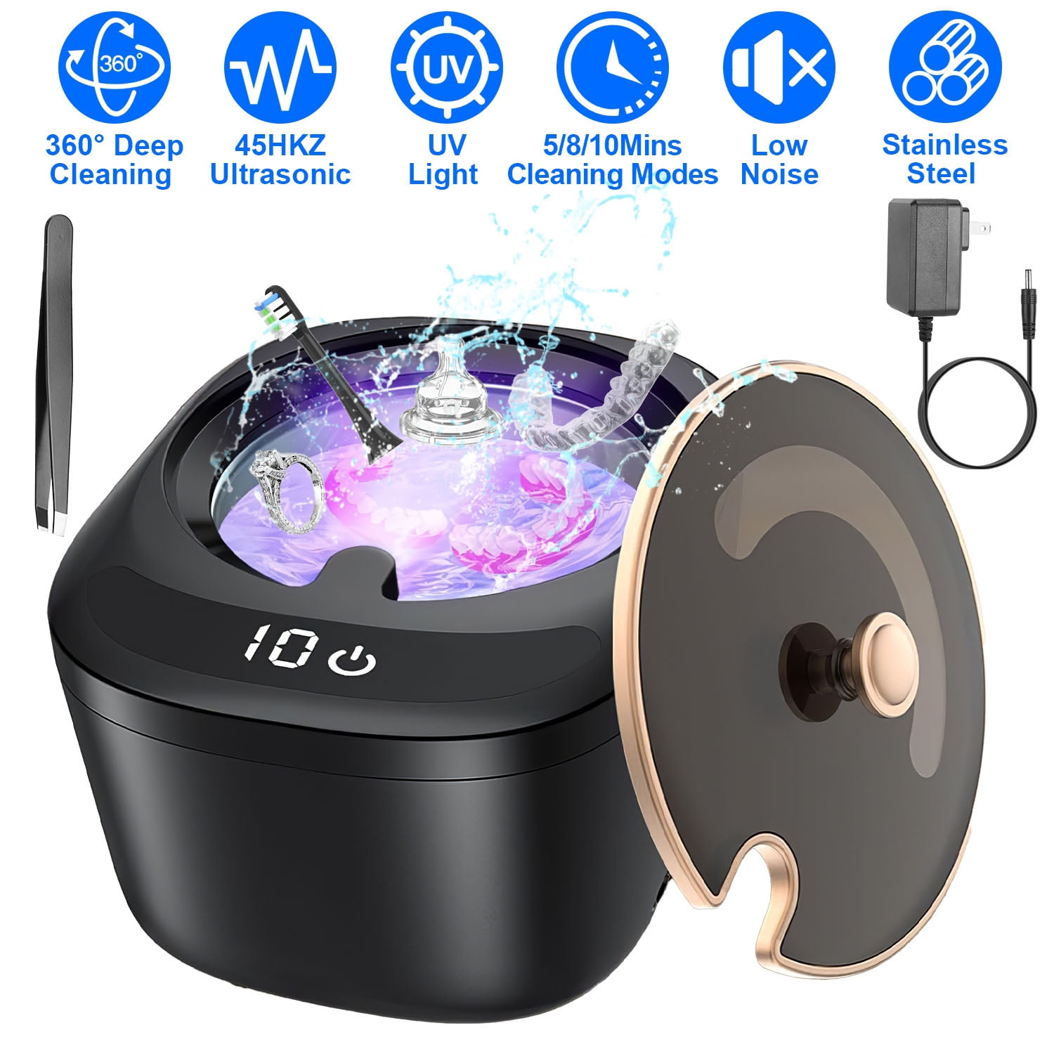 Imountek 45kHz Ultrasonic Cleaner for Dentures, Ultrasonic Retainer Cleaner with UV Lights 3 Modes 230ML Capacity for Denture Mouth Guard Aligner Dental Trays Braces Jewelry