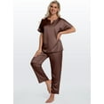 thumbnail image 5 of DAKIMOE Womens Silk Satin Pajama Sets Short Sleeve Pjs V Neck Pajamas for Women with Long Pant S to XL, 5 of 8