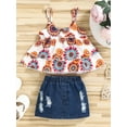 thumbnail image 2 of Bagilaanoe Infant Baby Girls 2 PCS Summer Outfit Sets  Ethnic Style Print Ruffles Sling Tank Tops + Ripped Denim Skirt, 2 of 9