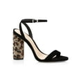 thumbnail image 2 of Schutz Miraceli Black Leopard Open Toe Ankle Strap Block Heeled Fashion Sandals (8, Black), 2 of 3