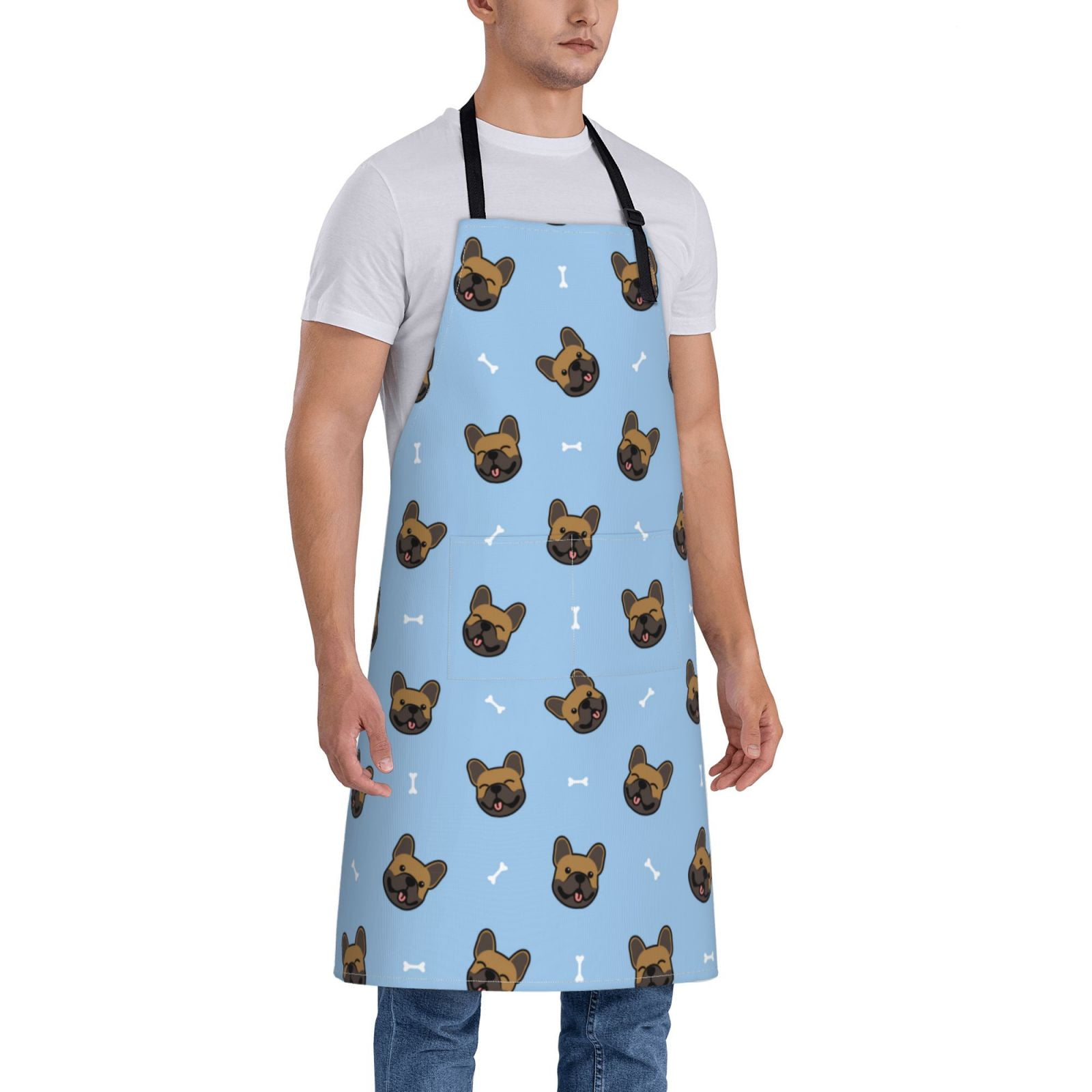 Kdxio french Bulldog Face Apron with Pockets Adjustable Kitchen Aprons for Men Women Waterproof Aprons for Cooking,Drawing,Crafting, Baking Household Cleaning