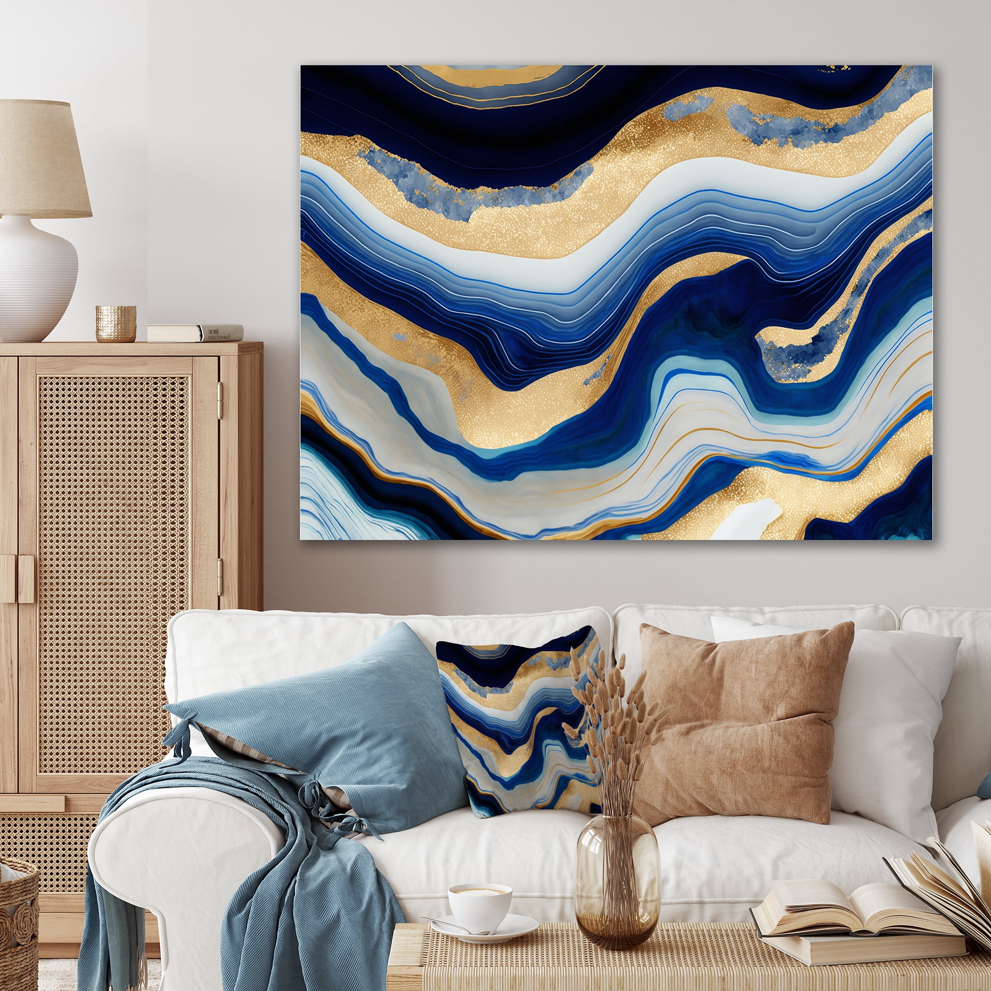 Designart Vibrant Blue And Gold Flow Art IV Canvas Wall Art