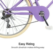 Glerc Missy 24 inch Girl Cruiser Kids Bike Shimano 6-Speed Teen Hybrid City Bicycle with Rack for Youth Ages 7 8 9 10 11 12 13 14 Years Old Wicker Basket & Lightweight, Purple