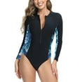 thumbnail image 2 of Atogsazn Womens One Piece Swimsuit Summer Rashguard Long Sleeve Swimwear Athletic Slim Fit Bathing Suit Outfit Blue S Fashion, 2 of 7