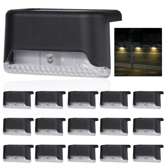 16 luces solares para cubierta, luces de paso con energía solar, impermeables, iluminación LED para vallas al aire libre, lámparas solares LED para caminos al aire libre, patios, escaleras, escalones,