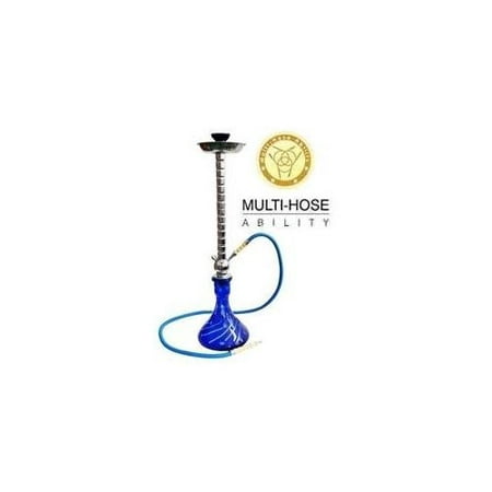 VAPOR HOOKAHS ILLUSION 25” MODERN COMPLETE HOOKAH SET: Single Hose shisha pipe with 4 Hose Multi Hose ability and auto seal system. Illusion narguile pipes have a glass vase (Blue