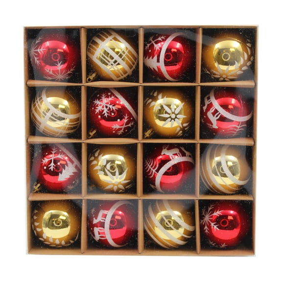 16 Pack Red and Gold Assorted Ball Ornaments