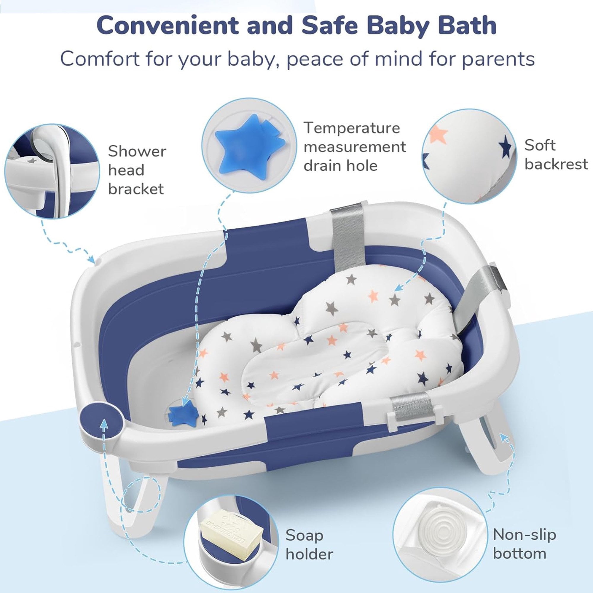 Morfone Baby Bathtub,Collapsible Bathtub for Newborn to Toddler,Durable Essential Infant Bath Tub, Blue