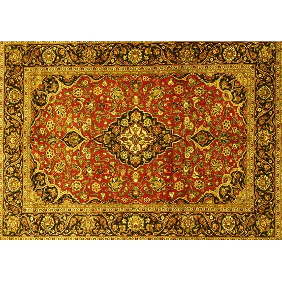 Ahgly Company Indoor Rectangle Medallion Yellow Traditional Area Rugs, 3' x 5'