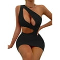 thumbnail image 3 of Qmyliery Women's Slim Dress Solid Color One Shoulder Cutout Design Party Streetwear Cocktail Dress,S/M/L/XL, 3 of 9