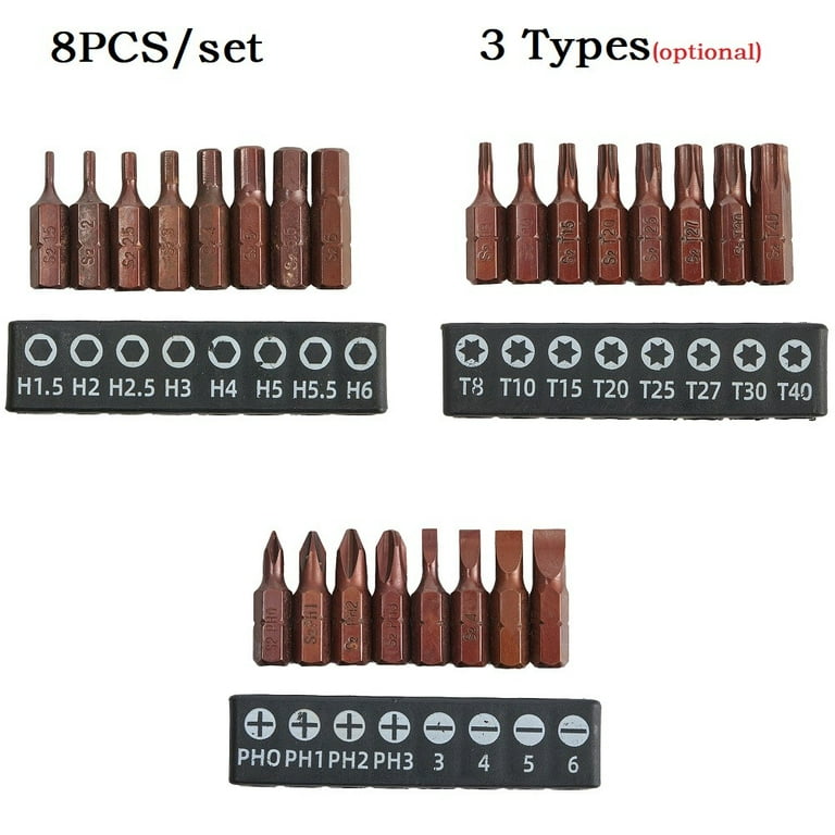 8Pc Ph/Torx Star Screwdriver Bits 25Mm Hex Shank Security Magnetic