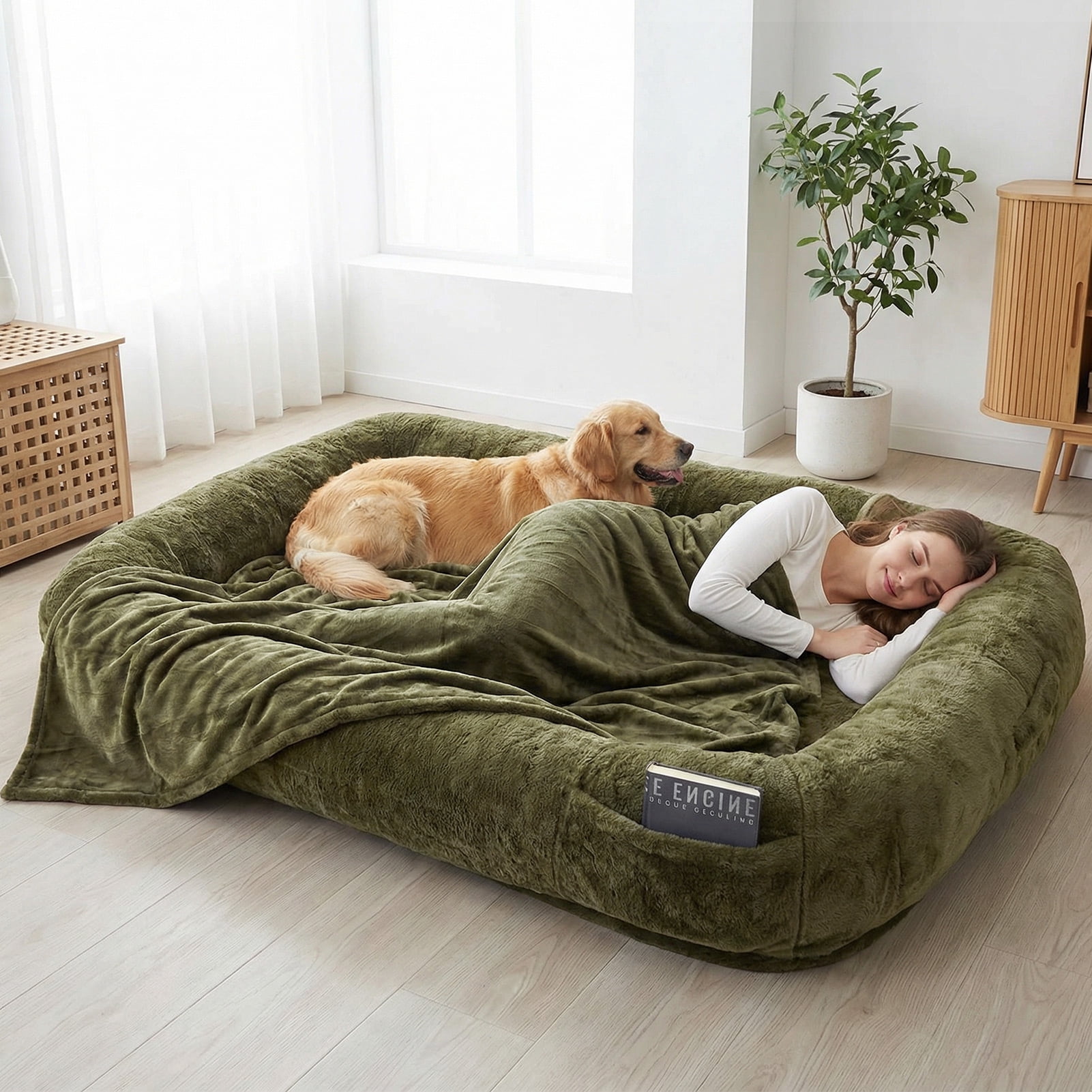 Human Dog Bed, Extra Large Washable Pet Bed with Soft Plush Fabric and Anti Slip Bottom, for Large Dogs and Home Decor