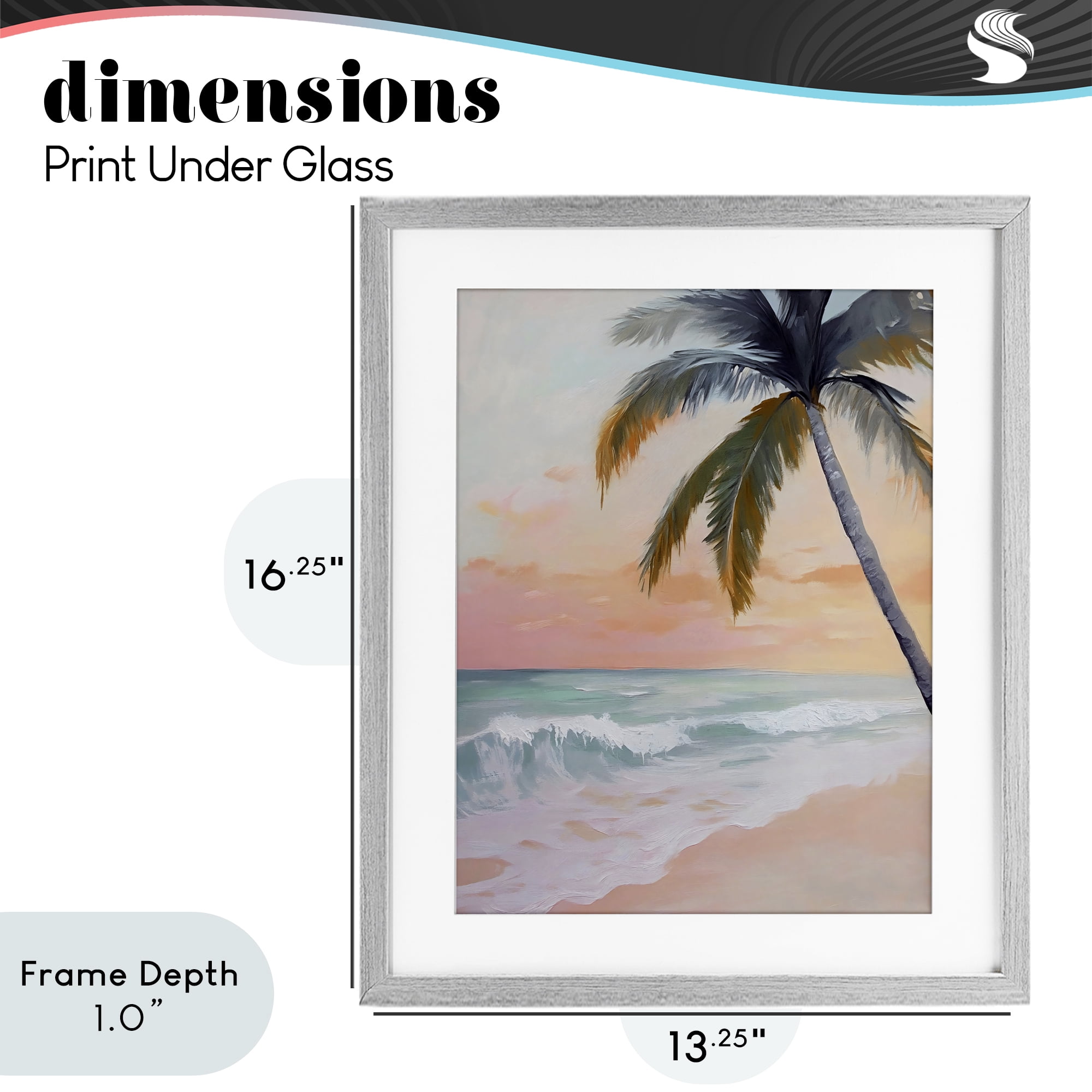 Stupell Industries Tranquil Sunset & Beach Palm Gray Framed Print Under Glass, design by Creative Studio
