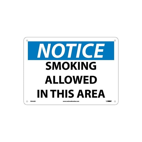 National Marker Smoking Allowed In This Area 10X14 .040 Aluminum Notice Sign N344AB