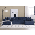 thumbnail image 2 of Modern U-shaped Corduroy Upholstered Sectional Sofa with 2 Chaise, 1 Double Seat Sofa and 8 Throw Pillow for Living Room, Bedroom, Office, Blue, 2 of 7