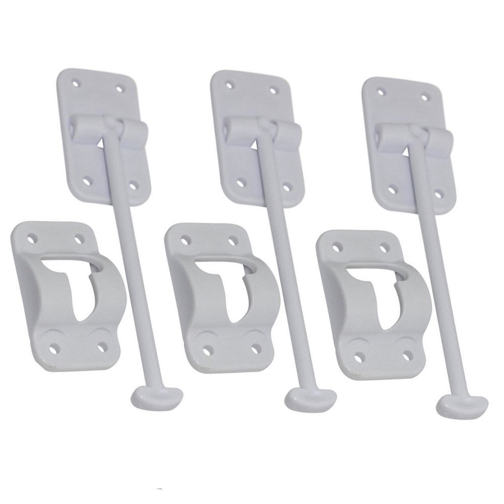 Three (3) RV and Camper Door Holder w/ Stop White Plastic