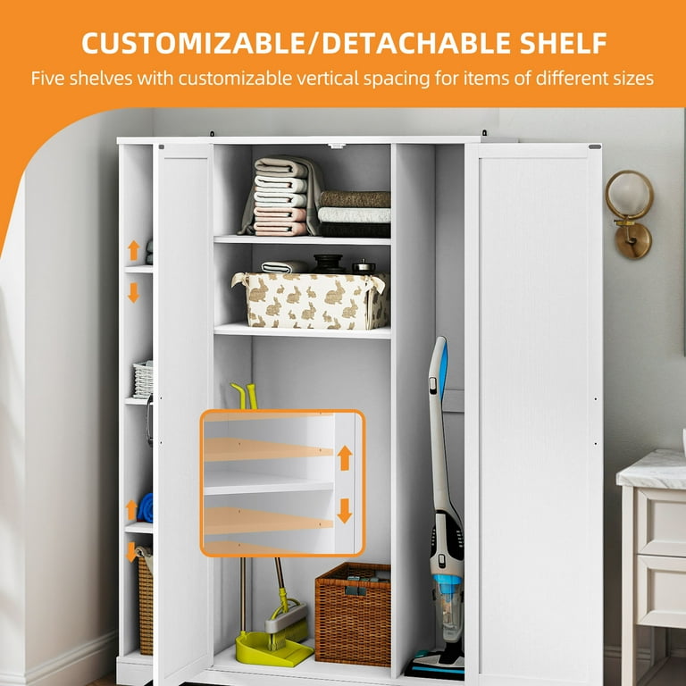 Craftian Broom Closet Storage Cabinet with Adjustable Shelves
