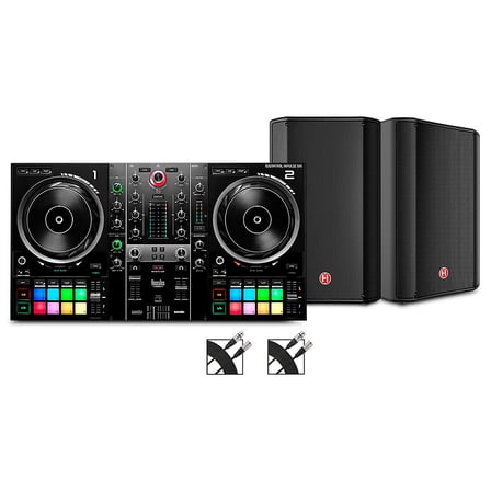 Harbinger VARI V1112 12" Powered Speakers Package With Hercules DJ Inpulse 500 DJ Controller & Cables