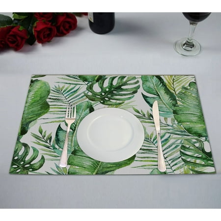 

ABPHQTO Green Tropical Palm Leaves On White Placemat 12x18 Inch Set of 2 Table Placemats