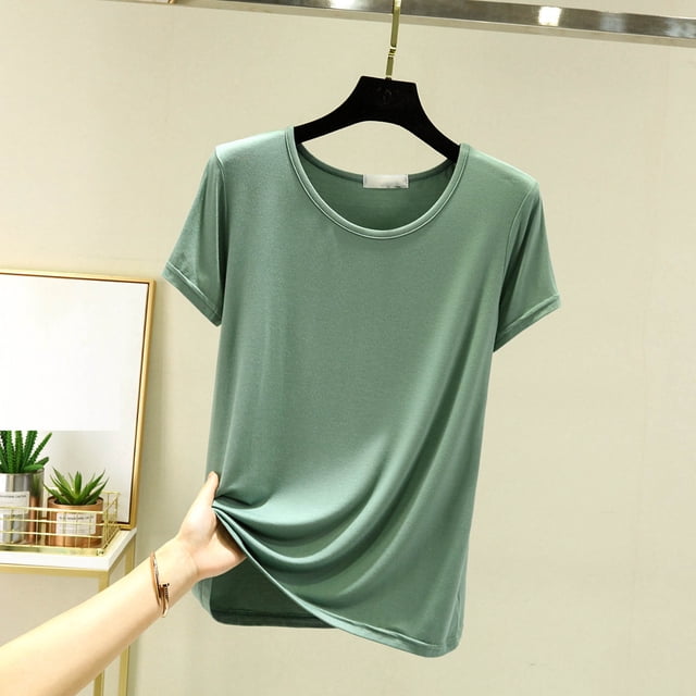 Yourumao Pyjamas Doux pour Femmes Chemises Confortables à Col Rond Amples Blouses Légères à Manches Courtes Basiques T-Shirts Unis Été Haut Classique