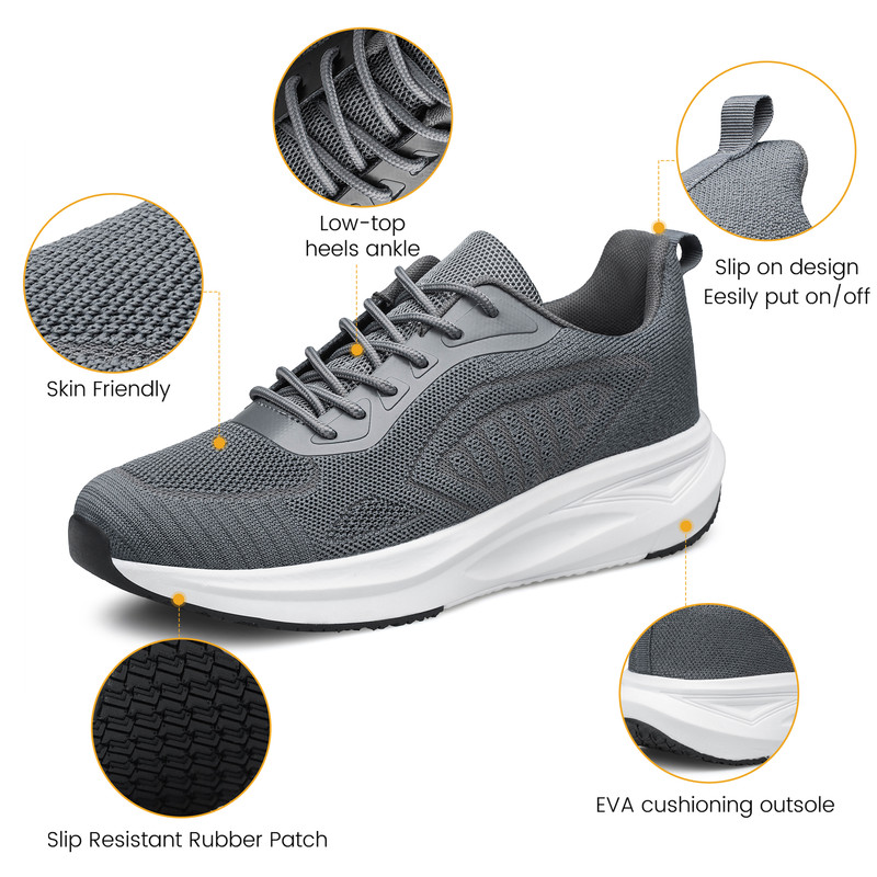 YHOON Men's Comfortable Walking Shoes Lightweight Breathable Tennis Non Slip Athletic Workout Training Sneakers Dark Grey Size 8
