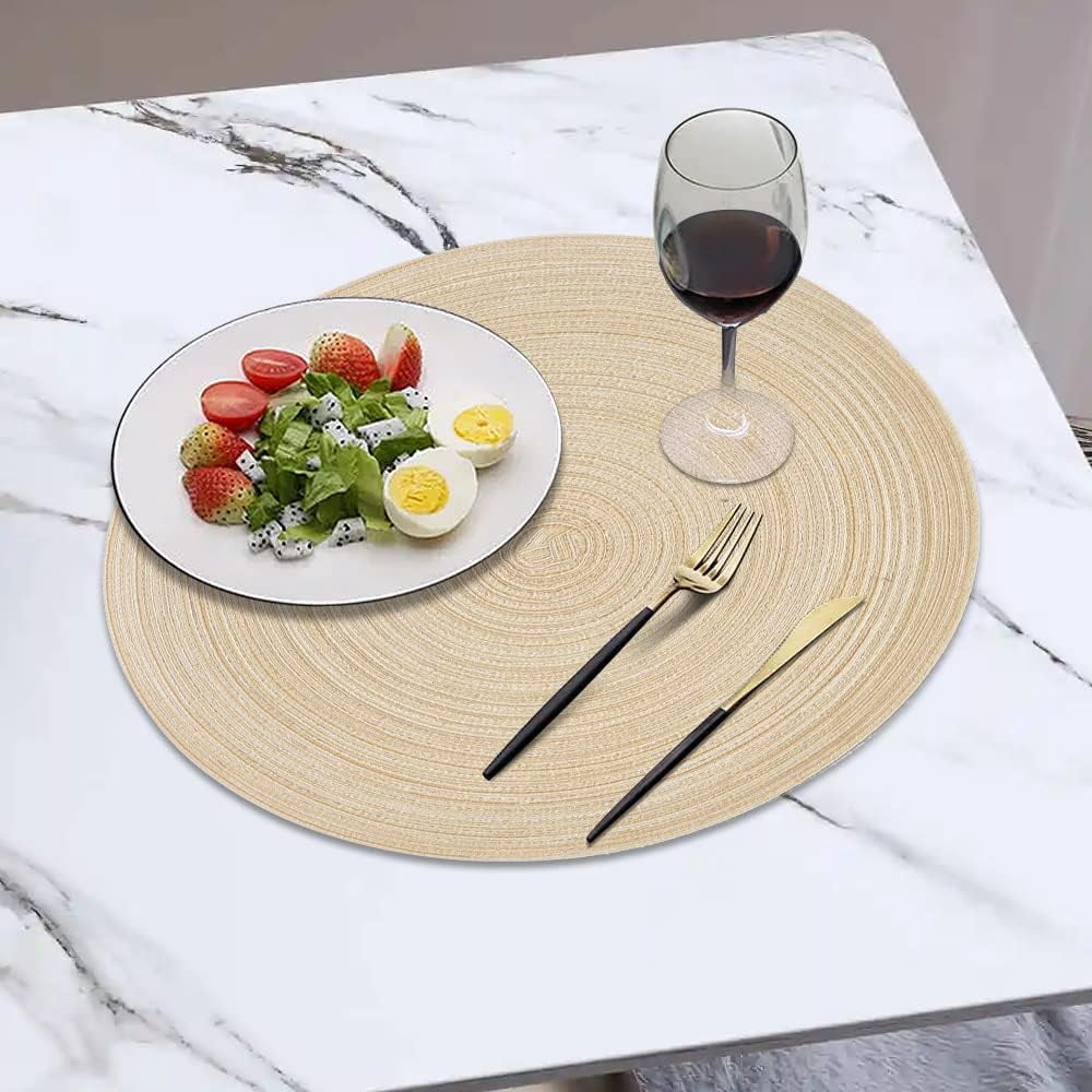 Knubmt Set of 6 Round Placemats Woven Washable Table Mats Heat Resistant Non Slip Circle Place Mats for Dining Table