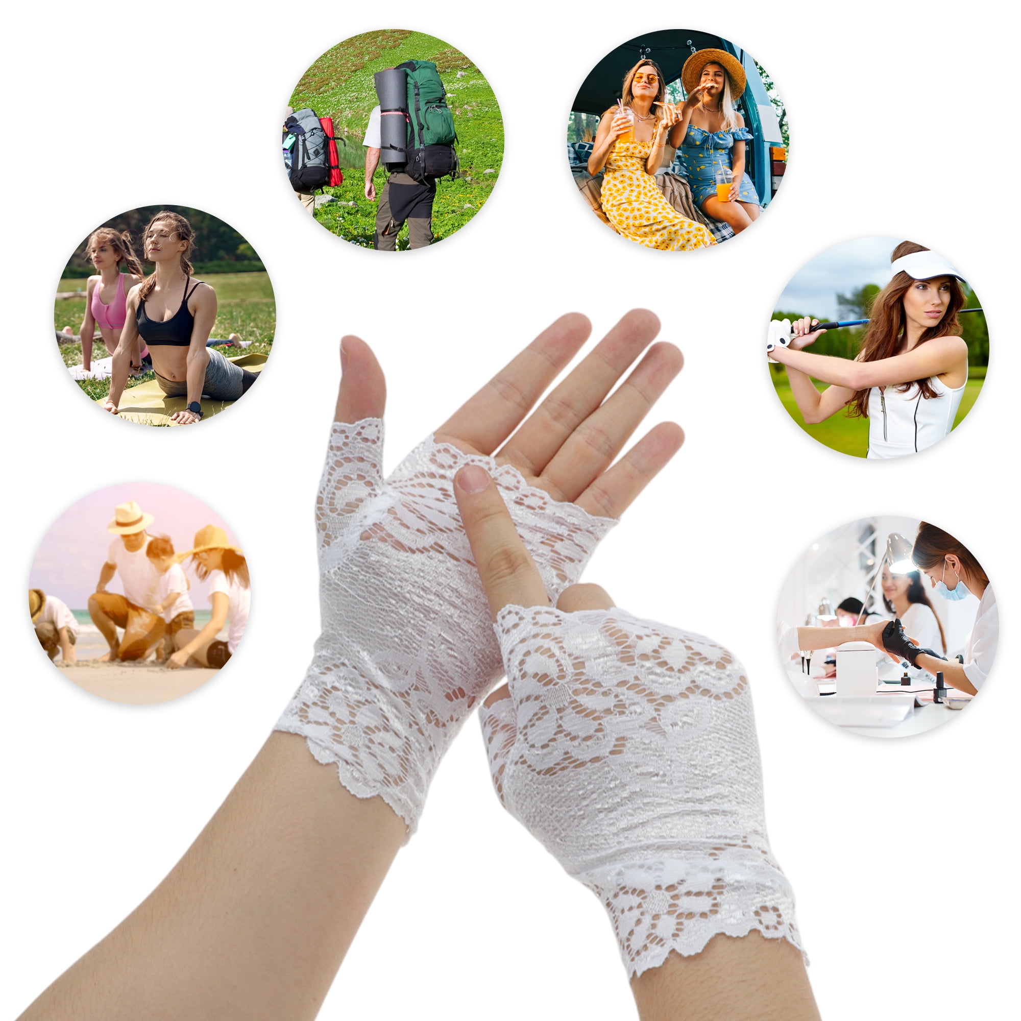Unique Bargains Breathable Flower Half Finger Manicure Gloves 1 Pair White