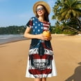 thumbnail image 4 of Honeii American Flag Skull Print Women’s Short Sleeve Dress, Comfortable Casual Dress, Soft Polyester Spandex Blend, Stylish Everyday Wear for Summer, Perfect for Travel and Vacation, 4 of 6