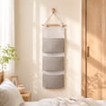 thumbnail image 6 of Homellea Fabric Wall Hanging Organizer with 3 Pockets, 7.87 x 22.05 Inch Striped Storage Bag with Wooden Rod and Rope for Bedroom, Bathroom, Closet, Office, Dorm and Small Item Storage, 6 of 9