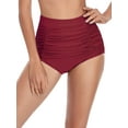 thumbnail image 5 of RELLECIGA Women's Wine Red High Waisted Ruched Bikini Bottom Size Large, 5 of 12