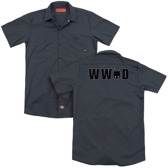 Batman Wwbd Mask (Back Print) Adult Work Shirt Charcoal