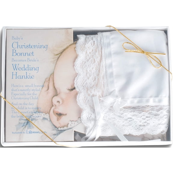 Fashion White Deluxe Christening Bonnet And Wedding Hankie (7 X 5) Made In Taiwan gl791