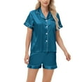 thumbnail image 4 of felwors Women's Satin Pajama Set 2-Piece Sleepwear Loungewear Button Down Short Sleeve Silky PJ Set Dark Blue, XXL, 4 of 8